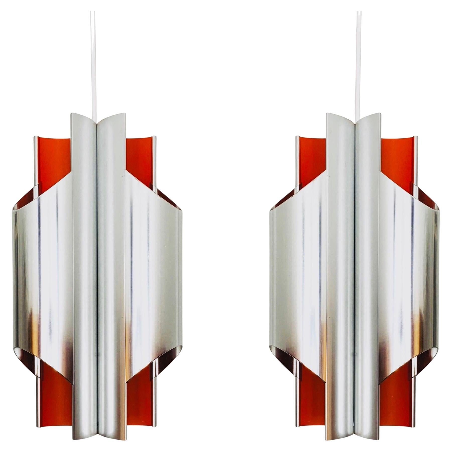 Set of 2 Metal Pendant Lamps by Bent Karlby for Lyfa