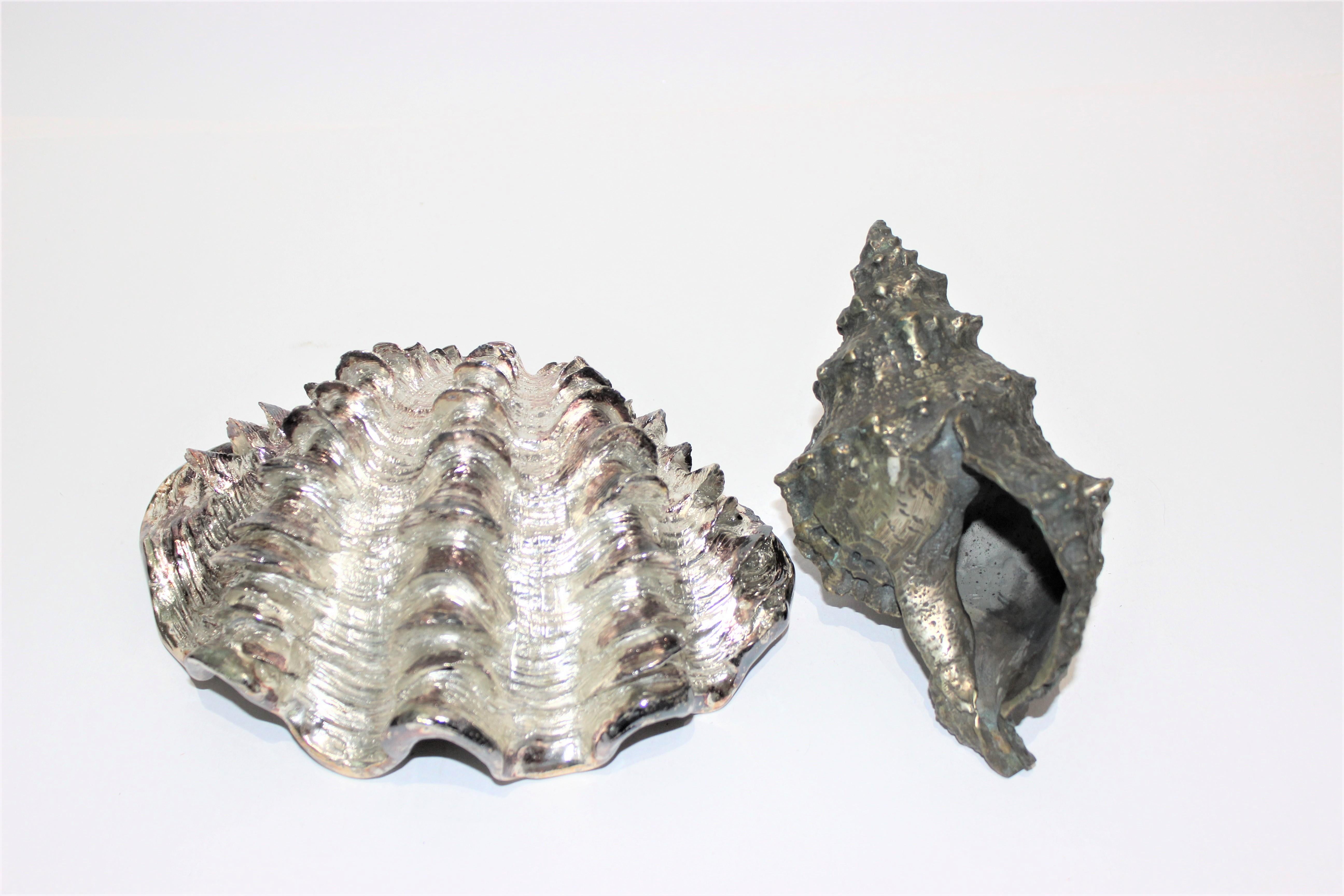 Patinated Set of 2 Shell Sculptures