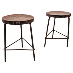 Set of 2 Metal Stools by Pierre Jeanneret