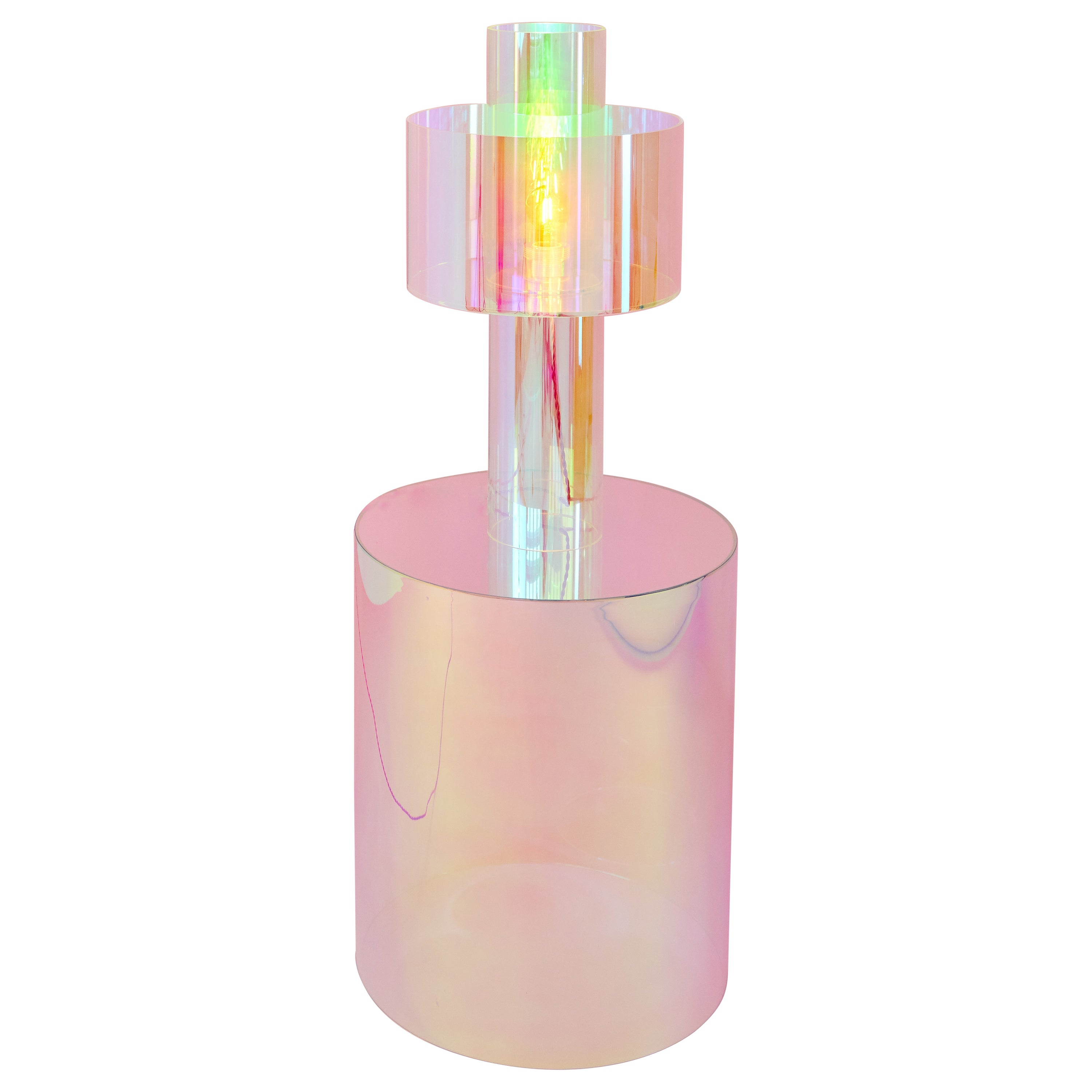 Ensemble de 2 lampes de bureau flottantes roses Miami et table d'appoint tube par Brajak Vitberg en vente
