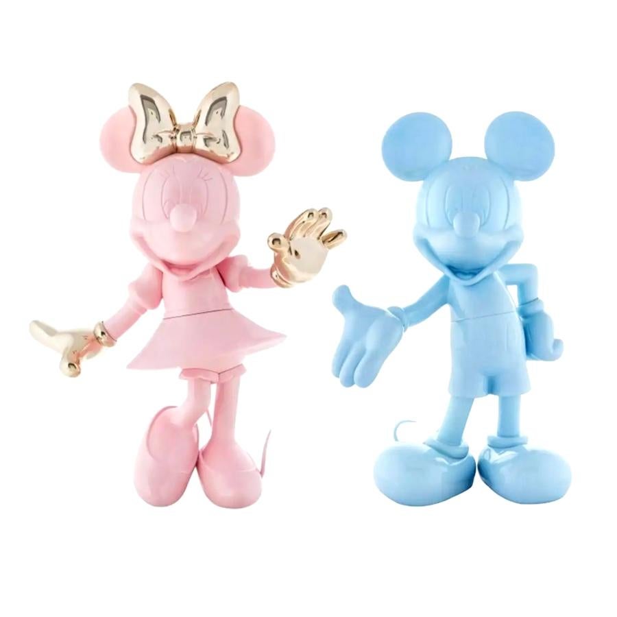 French In Stock in Los Angeles, Set of 2 Mickey Pastel Blue & Minnie Pink Figurines