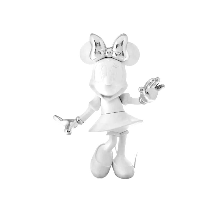 French Set of 2 Mickey & Minnie Glossy White / Chrome Figurine