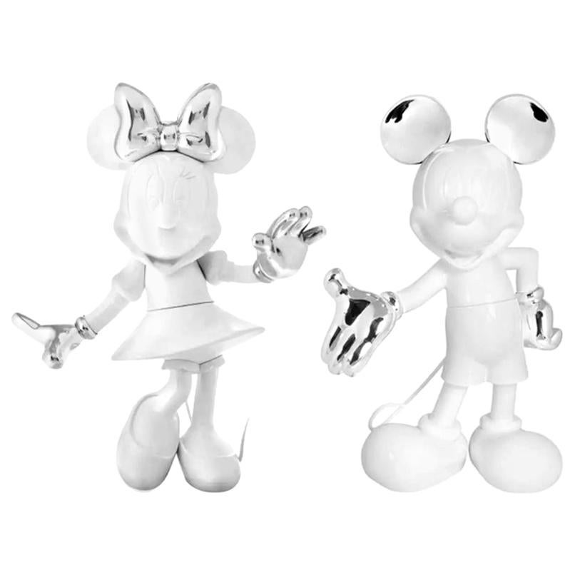 Set of 2 Mickey & Minnie Glossy White / Chrome Figurine