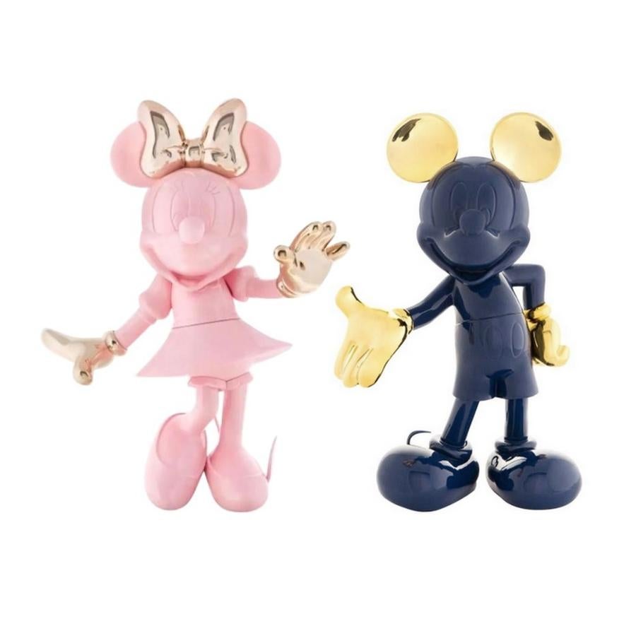 Modern In Stock in Los Angeles, Set of 2 Mickey Mouse Navy Blue & Minnie Pink Figurines