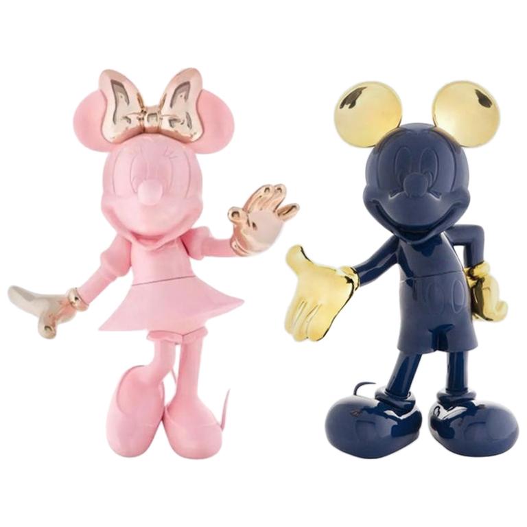 In Stock in Los Angeles, Set of 2 Mickey Mouse Navy Blue & Minnie Pink Figurines