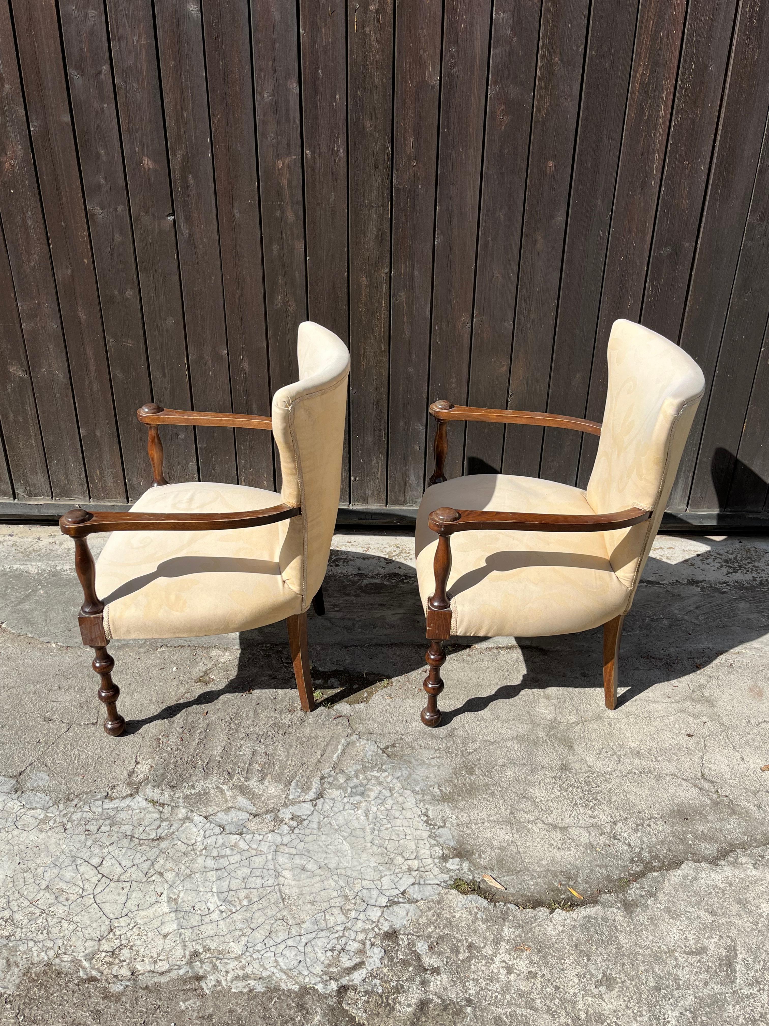 Fabric Set of 2 Mid-Century 1950s Italian Armchairs 1950s For Sale