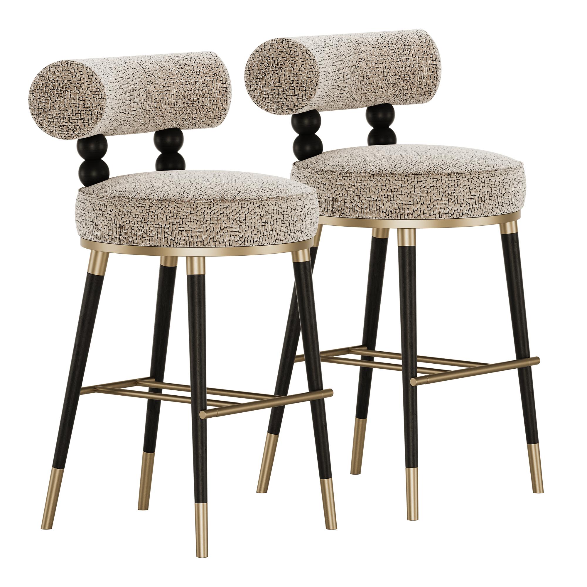 Set of 2 Mid-Century Aretha Bar Stool in Black Stain Ashwood by Mavo Atelier