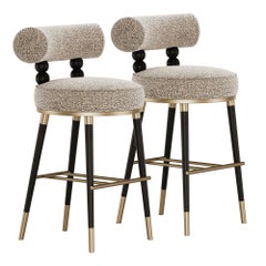 Set di 2 sgabelli da bar Aretha di metà secolo in legno di frassino tinto nero di Atelier Avo