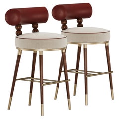 Set di 2 sgabelli da bar Aretha in pelle e legno di noce di Atelier A