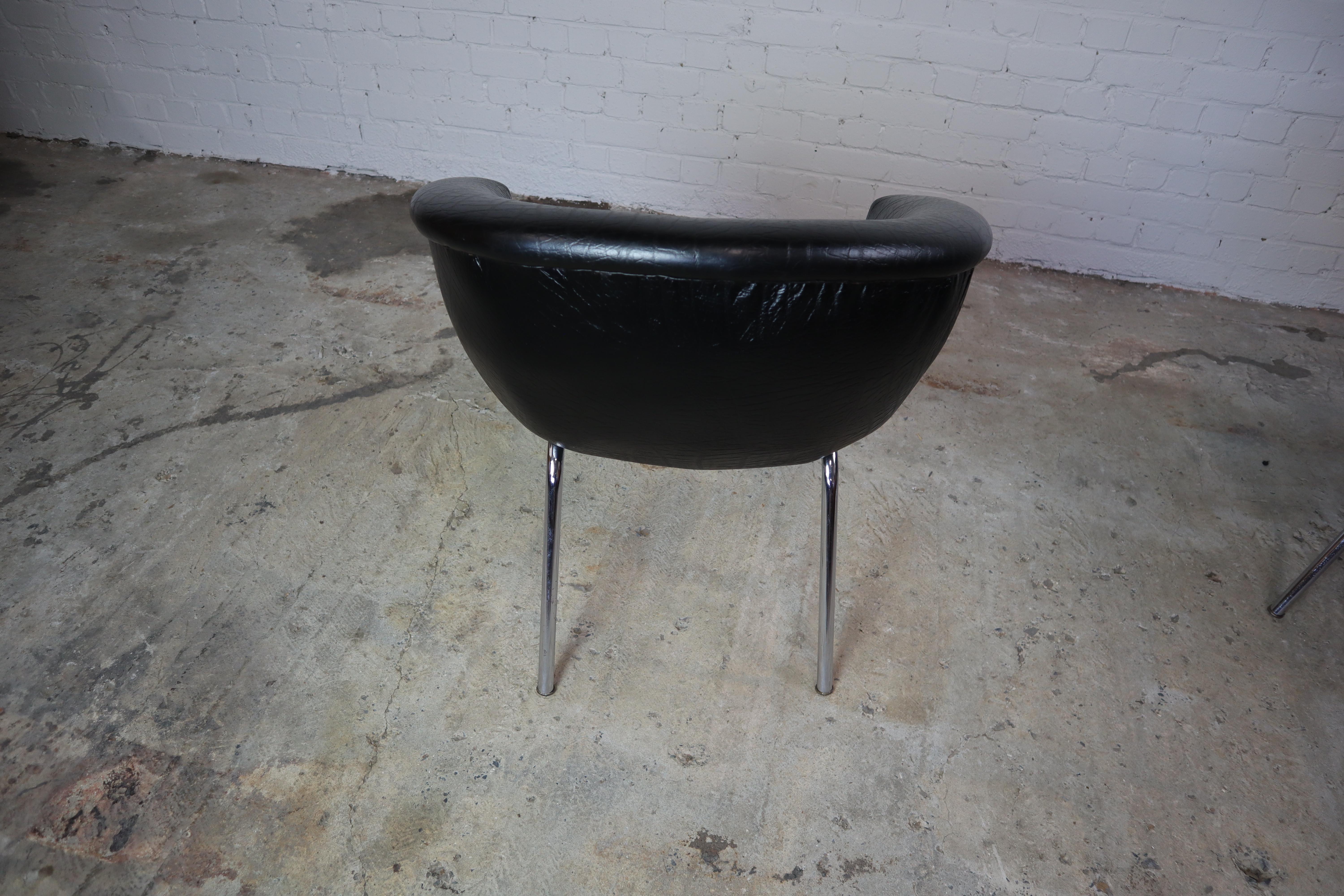 Set of 2 black faux leather Mid-century armchairs For Sale 9