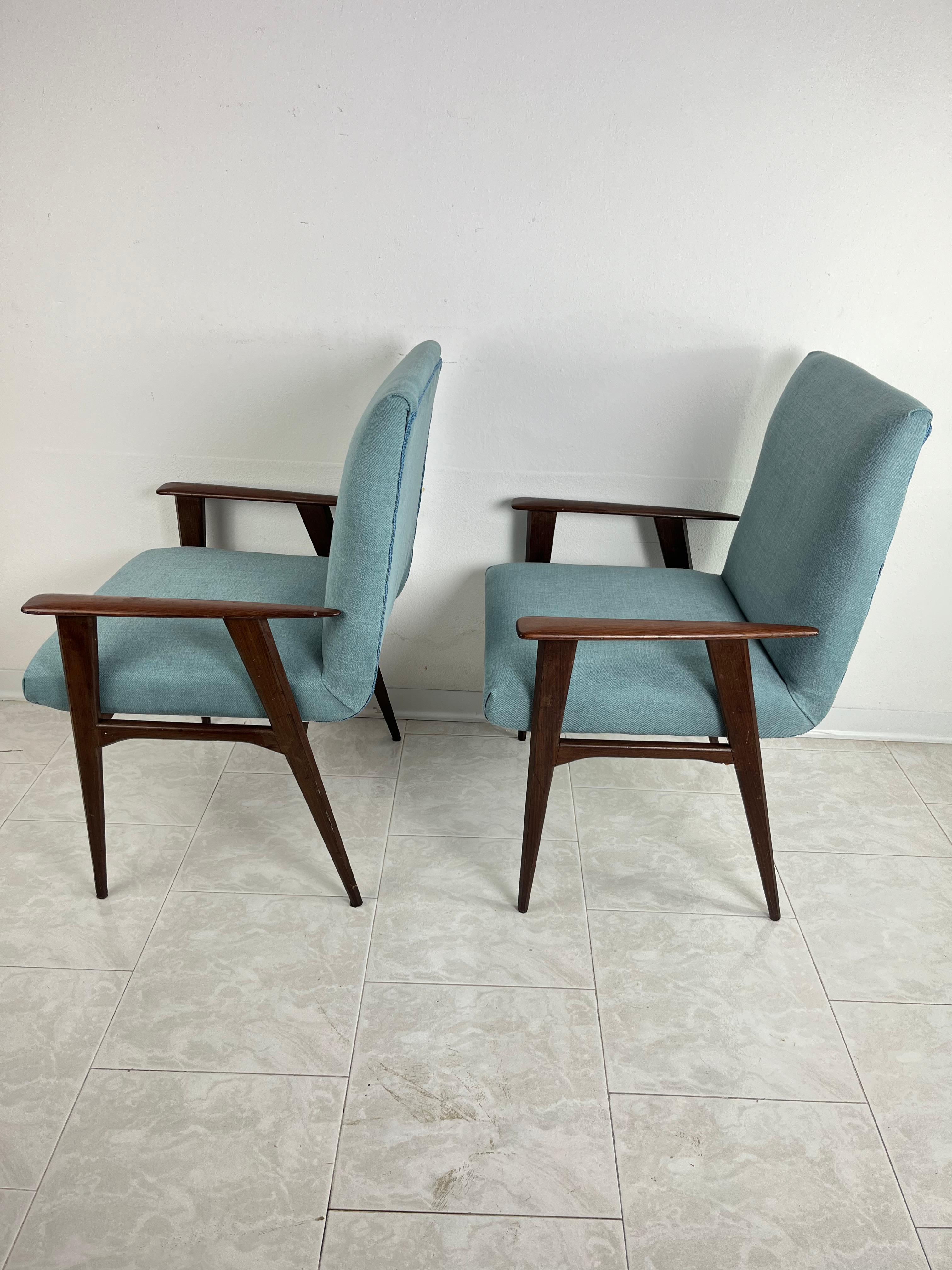 Fabric Set of 2 Mid-Century Armchairs Italian Design 1960s For Sale