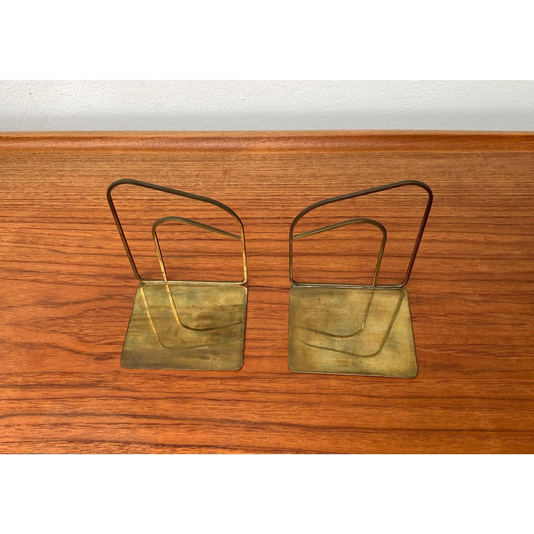 Metallo Set di 2 reggilibri in ottone Art Deco di metà secolo in vendita