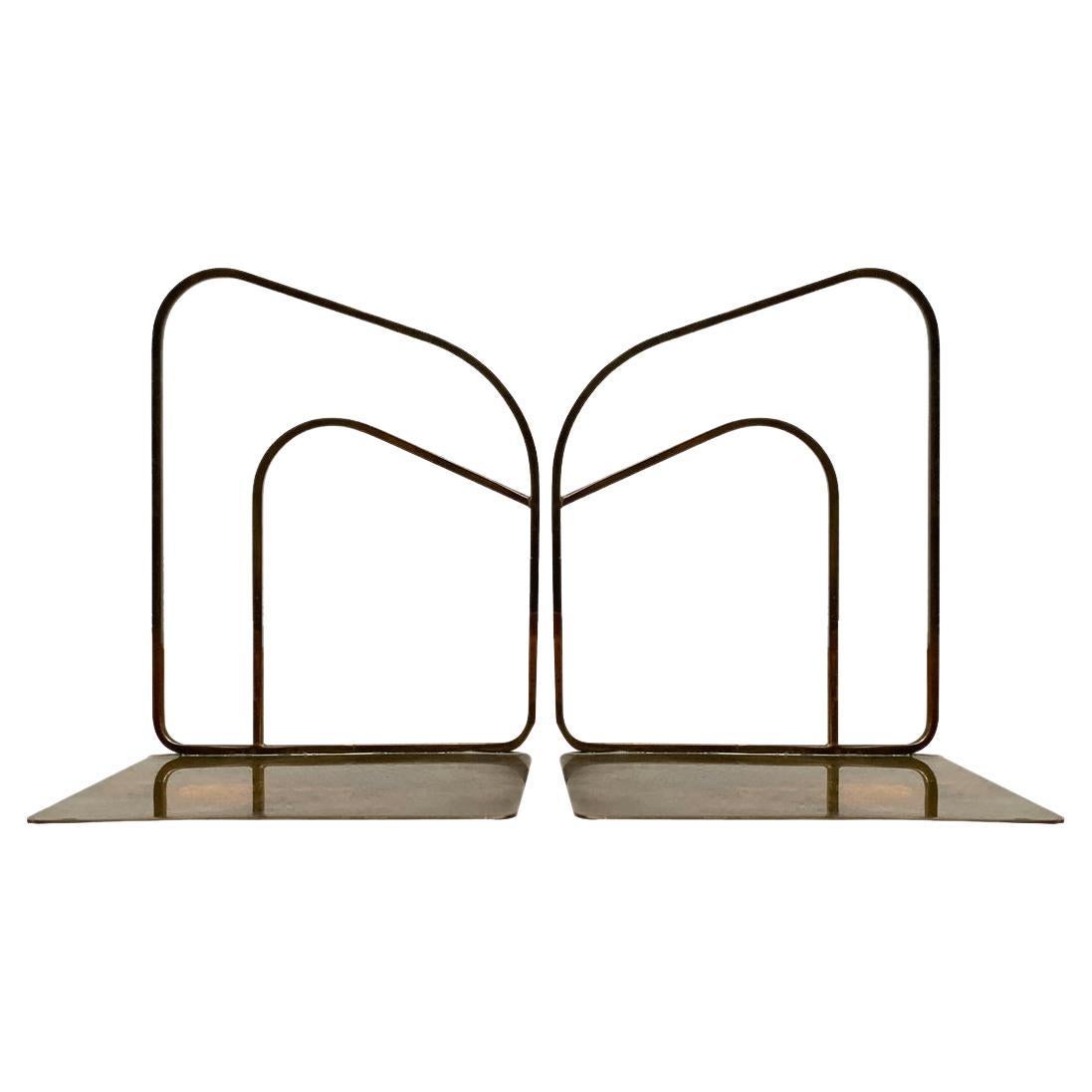 Set of 2 Mid-Century Art Deco Brass Bookends