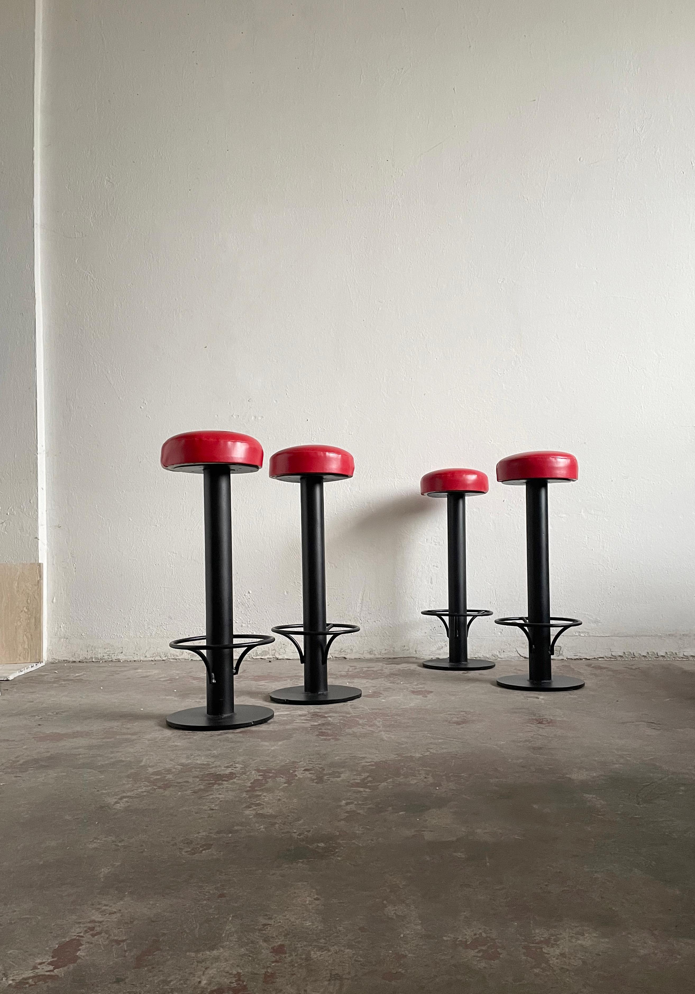 Set of 2 Mid Century Bar Stools, Red Vinyl, 1960s For Sale 3