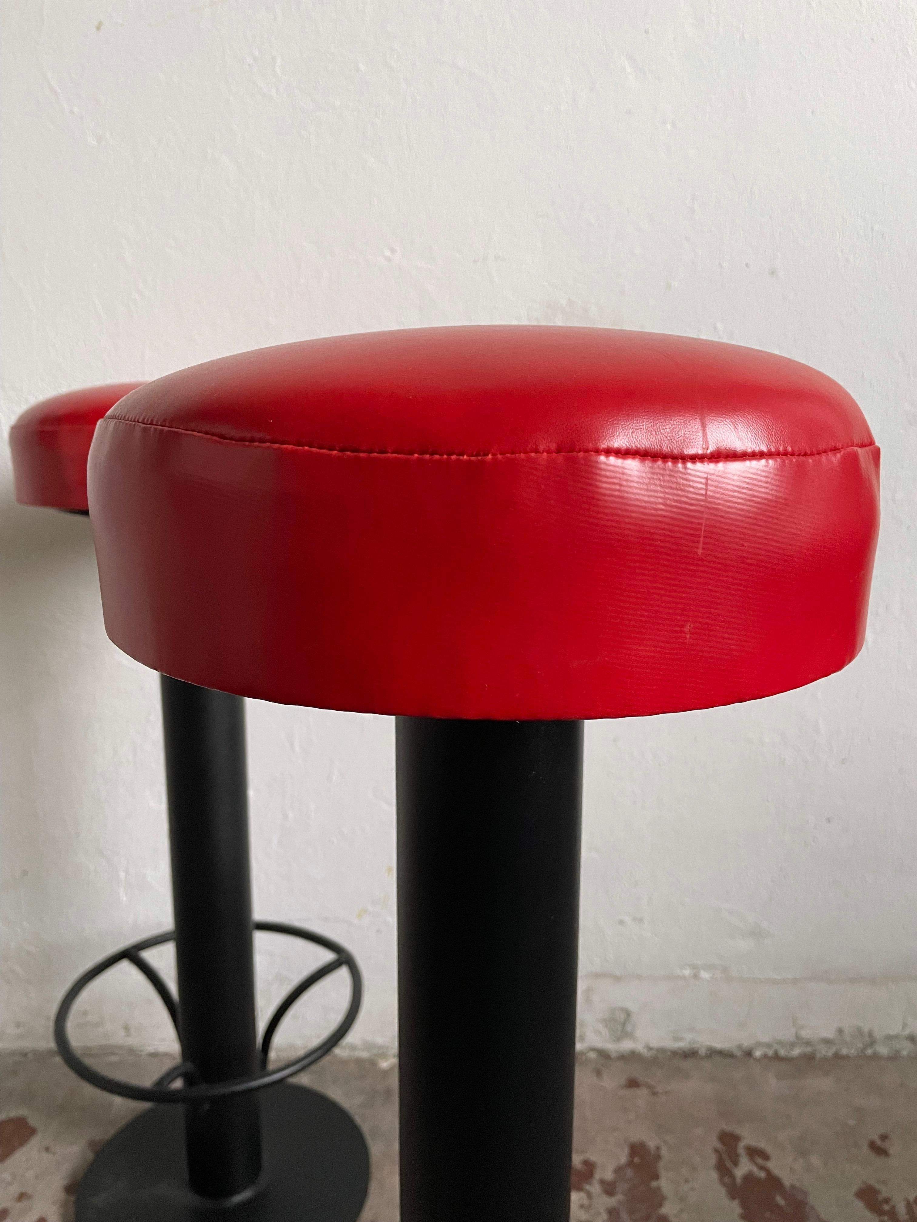 Set of 2 Mid Century Bar Stools, Red Vinyl, 1960s In Excellent Condition For Sale In Zagreb, HR