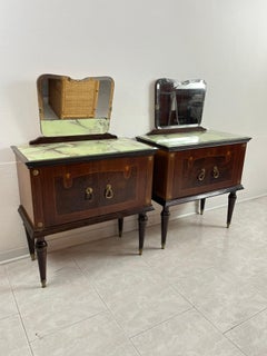 Set of 2 Mid-Century Bedside Tables With Mirror Italian Design 1960s