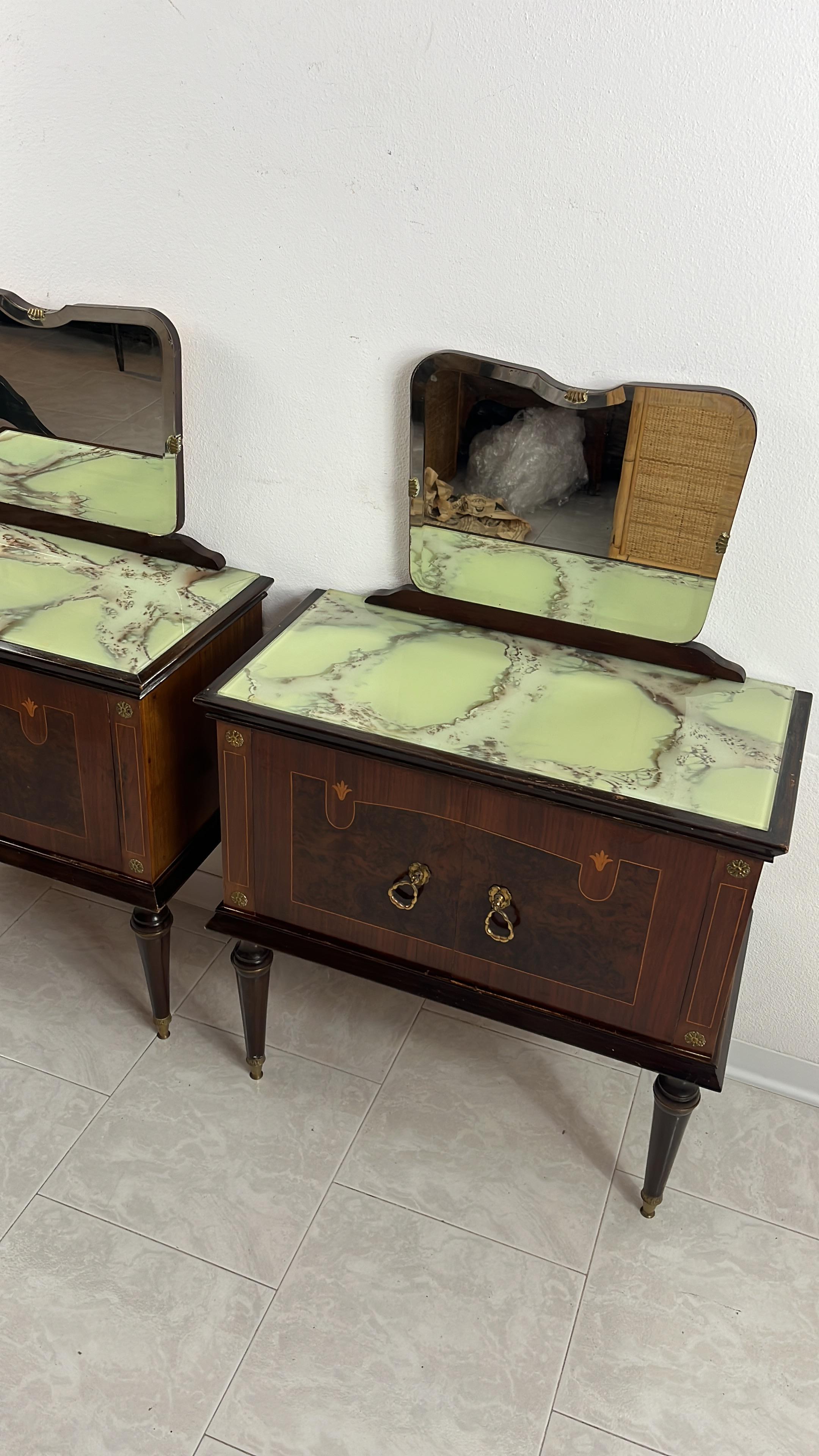 Set of 2 Mid-Century Bedside Tables With Mirror Italian Design 1960s In Good Condition For Sale In Palermo, IT