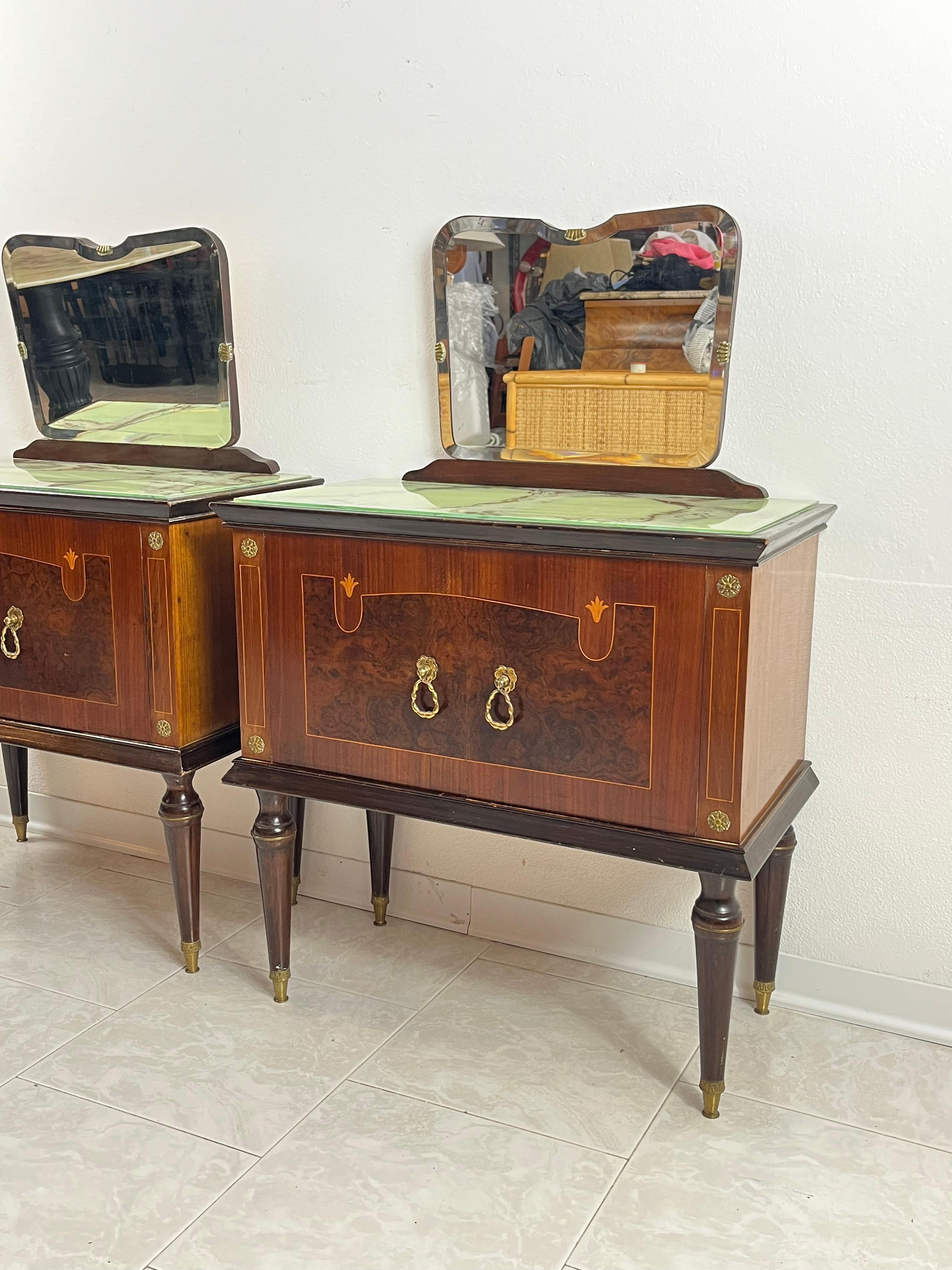 Mid-20th Century Set of 2 Mid-Century Bedside Tables With Mirror Italian Design 1960s For Sale