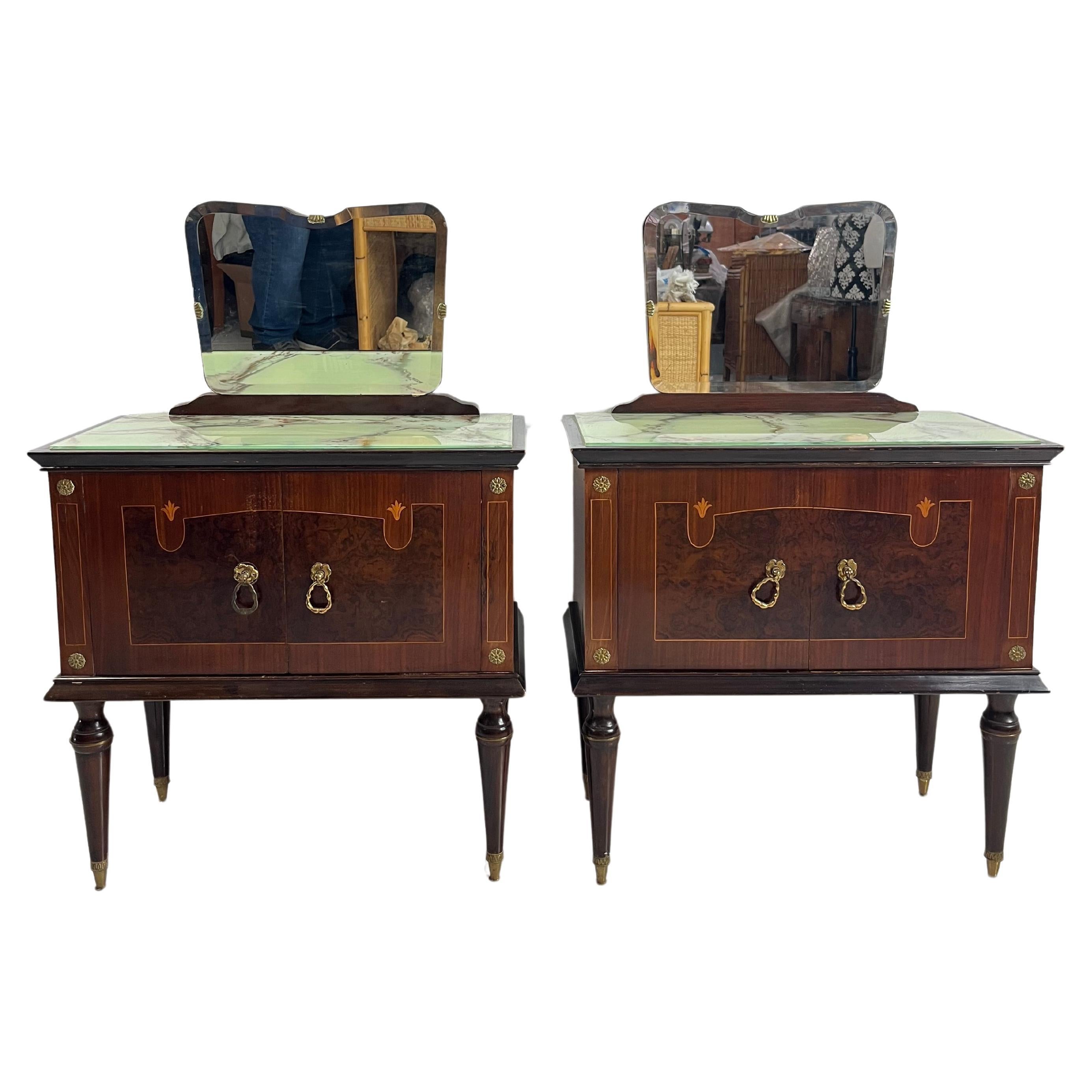 Set of 2 Mid-Century Bedside Tables With Mirror Italian Design 1960s For Sale