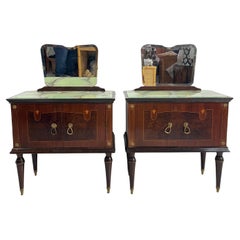 Vintage Set of 2 Mid-Century Bedside Tables With Mirror Italian Design 1960s