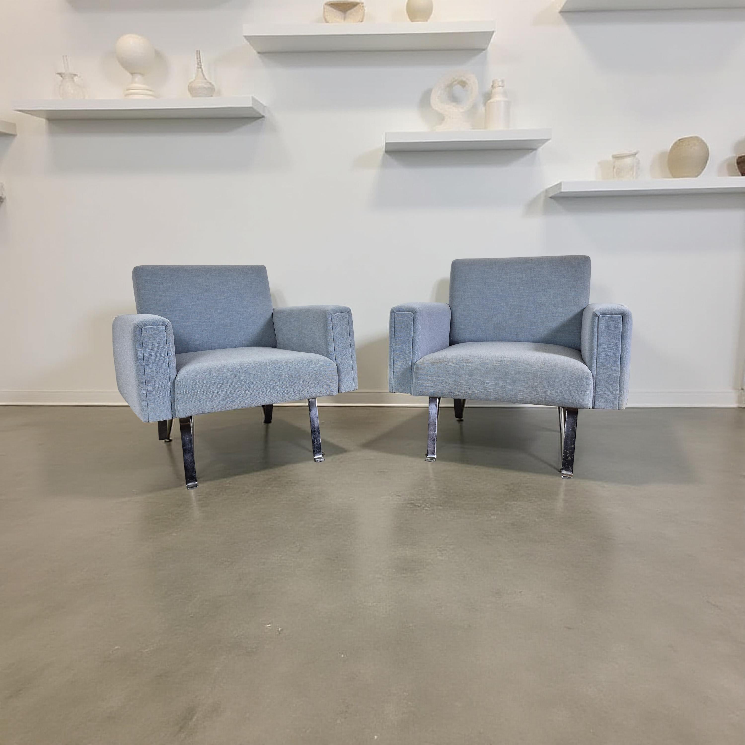 Acciaio Set di 2 poltrone blu di metà secolo, Germania, anni '50 in vendita