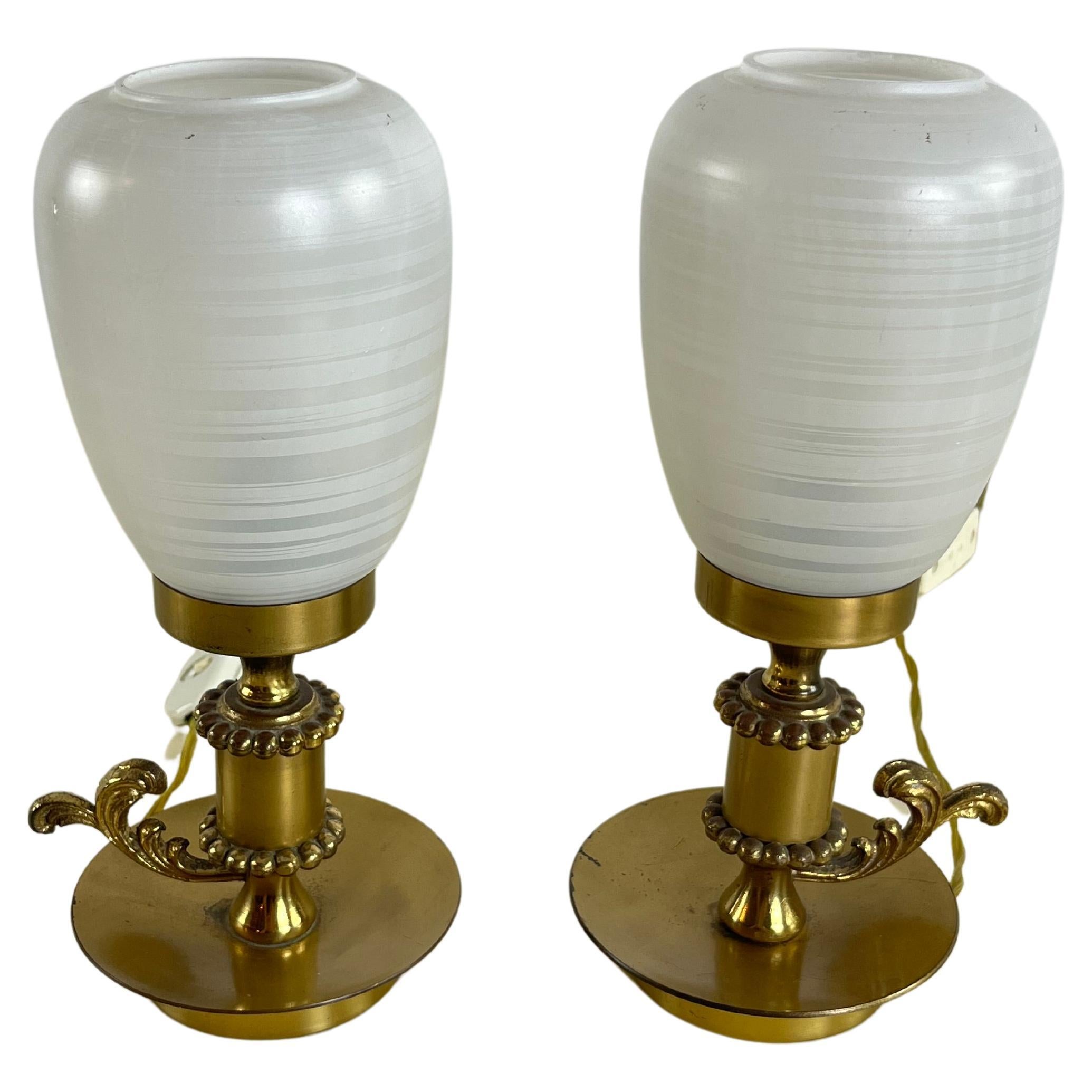 Set Of 2 Mid-Century Brass And Murano Glass Table Lamps 1960s