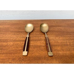 Set of 2 Mid-Century Brass and Teak Spoons, 1960s