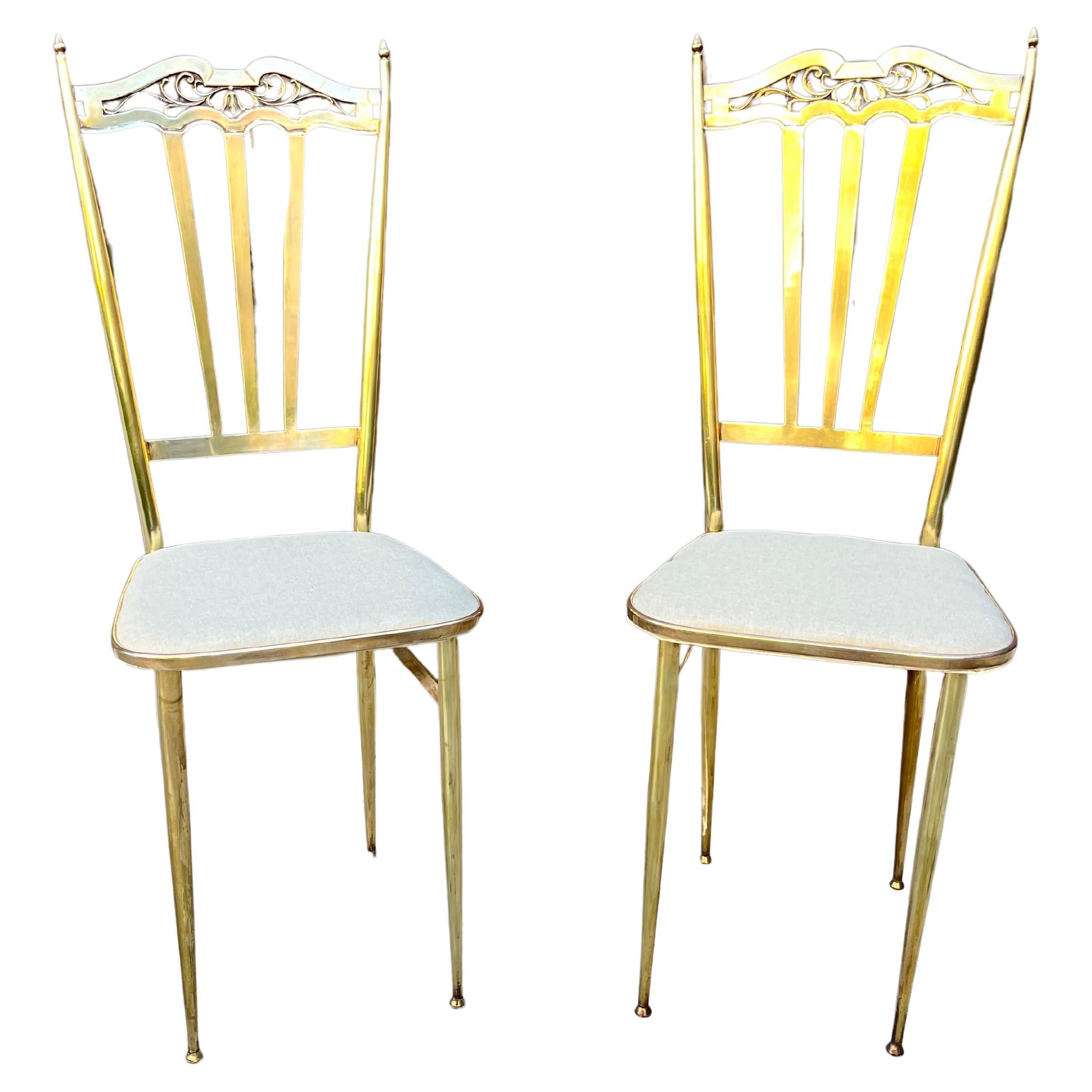 Set of 2 Mid-Century Brass Chairs Italian Design 1960s For Sale