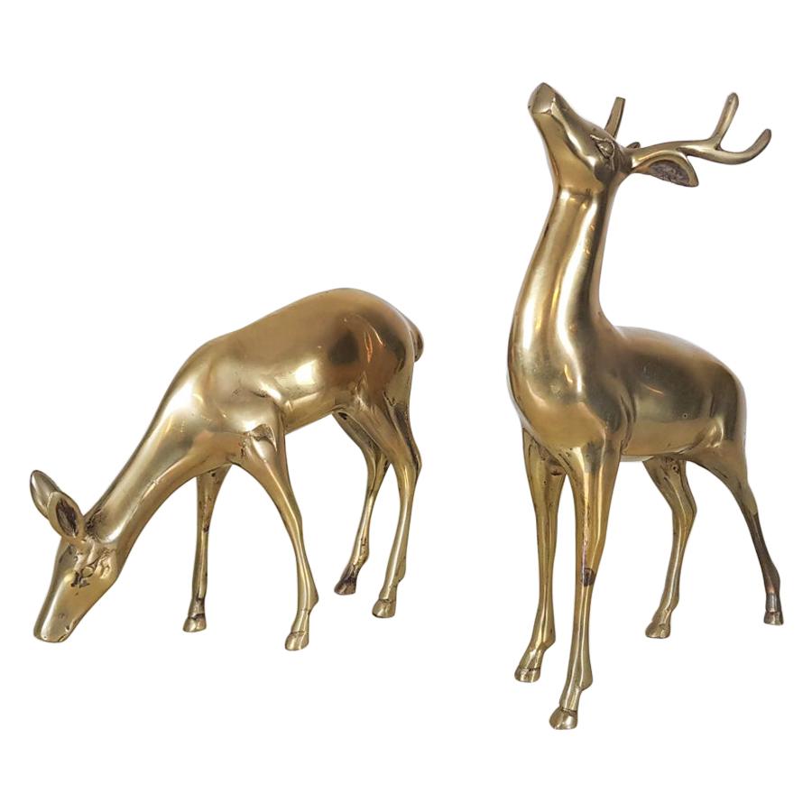 Set of 2 Midcentury Brass Deers