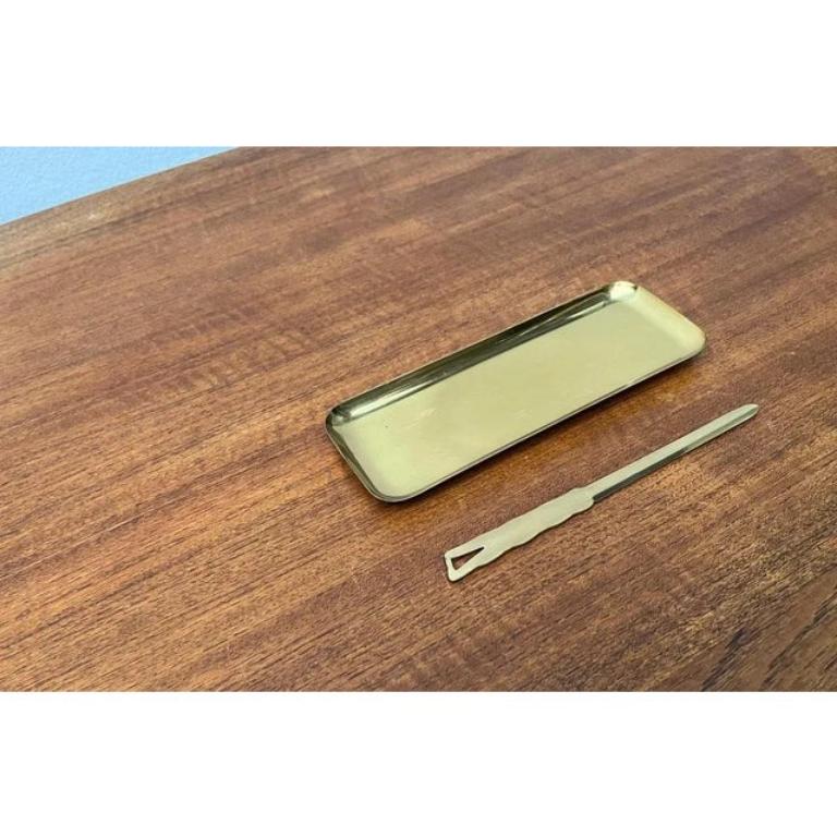 20th Century Set of 2 Mid-Century Brass Desk Tray and Letter Opener, 1950s For Sale