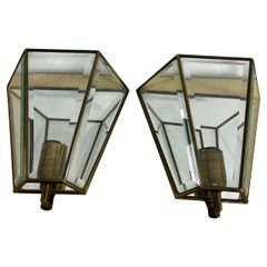 Satz von 2 Messing-Glas-Spiegel-Wandlampen aus der Mitte des Jahrhunderts, Made in Italy 1950er Jahre