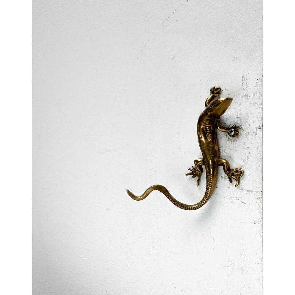 Appendiabiti da parete in ottone Lizard, 1950, set di 2, in ottime condizioni. Progettato dal 1950 al 1959.

Informazioni aggiuntive:
Materiale: Metallo
Colore: oro
Stili: Medioevo Moderno
Tipo di articolo: Vintage, Antico o Pre-owned
Diametro: