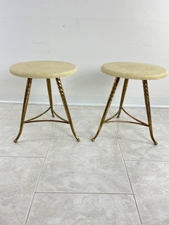 Set of 2 Mid-Century Brass Stools Attributed to Paolo Buffa 1950s