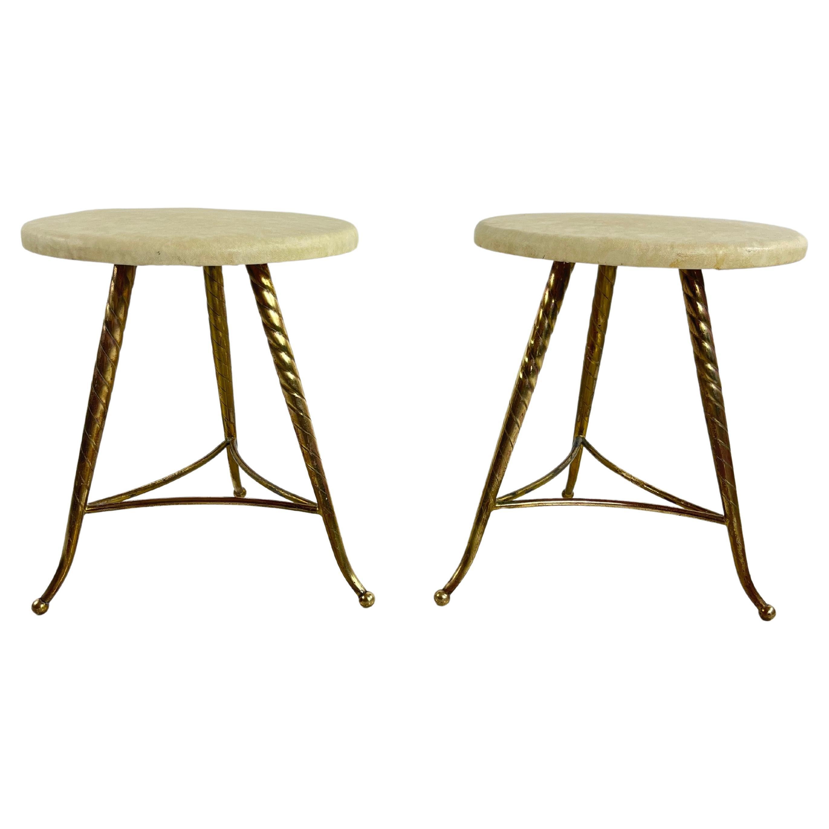 Set of 2 Mid-Century Brass Stools Attributed to Paolo Buffa 1950s For Sale