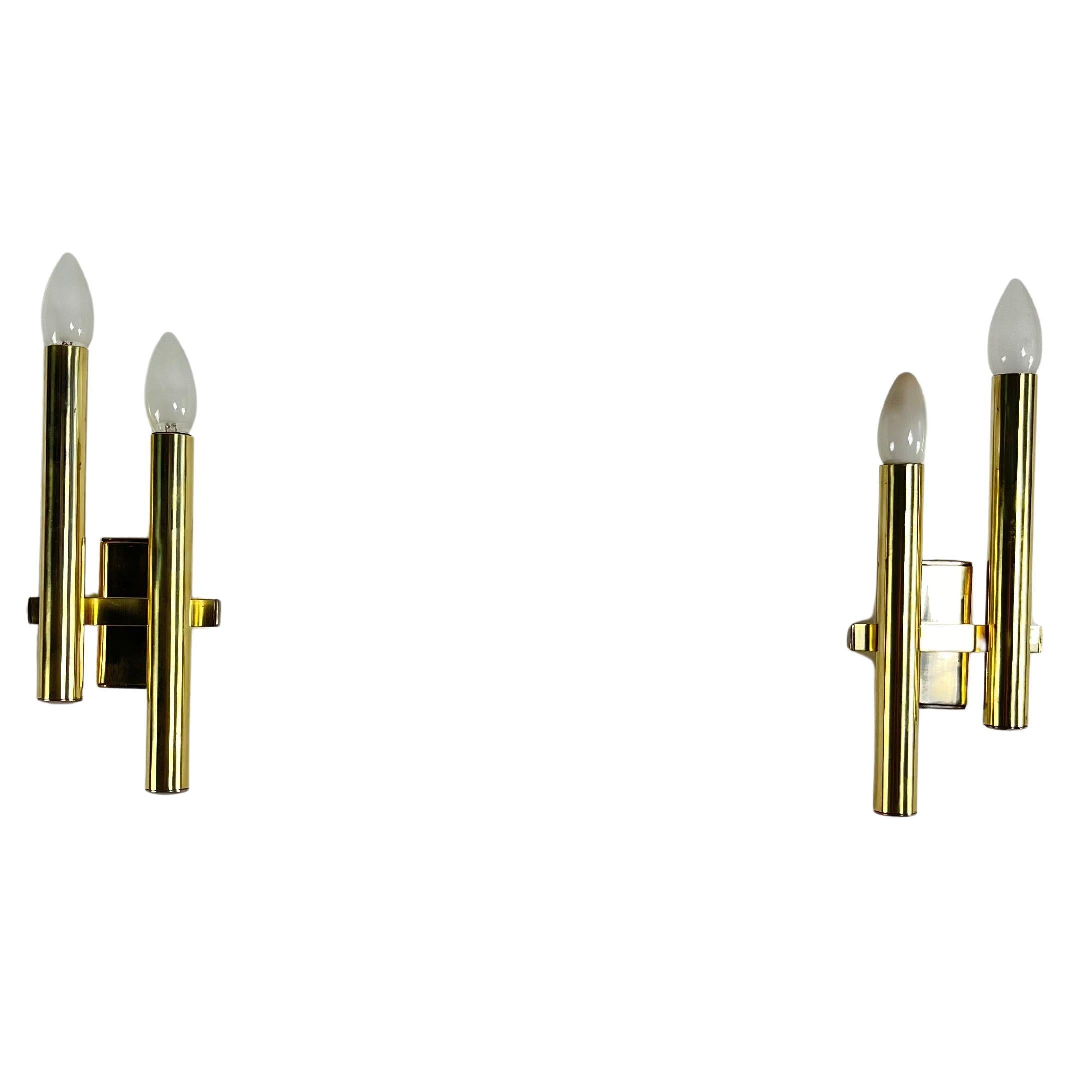 Set Of 2 Mid-Century Brass Wall Lamps Attributed to Gaetano Sciolari, 1960s