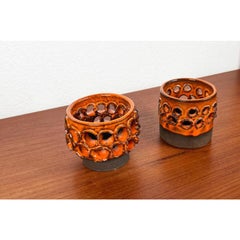 Set of 2 Mid-Century Brutalist Danish Studio Pottery Candleholder, 1960s