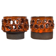 Set of 2 Mid-Century Brutalist Danish Studio Pottery Candleholder, 1960s