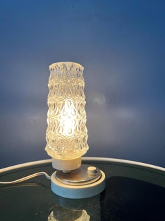 Set of 2 Mid Century Clear Crystal Glass Bedside Table Lamps, 1970s