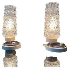 Set of 2 Mid Century Clear Crystal Glass Bedside Table Lamps, 1970s