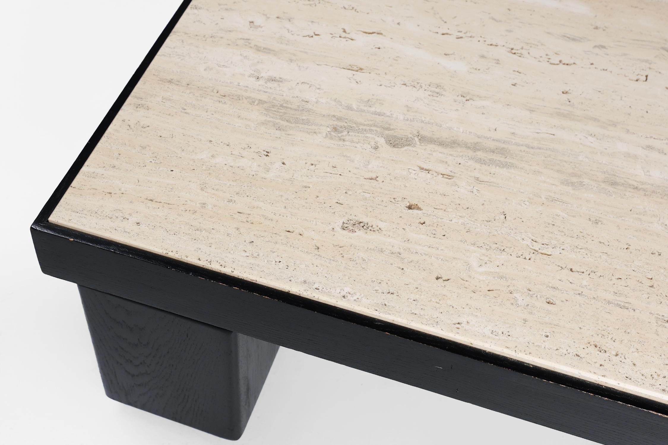 Late 20th Century Set of 2 mid-century coffee tables in oak with travertine top For Sale