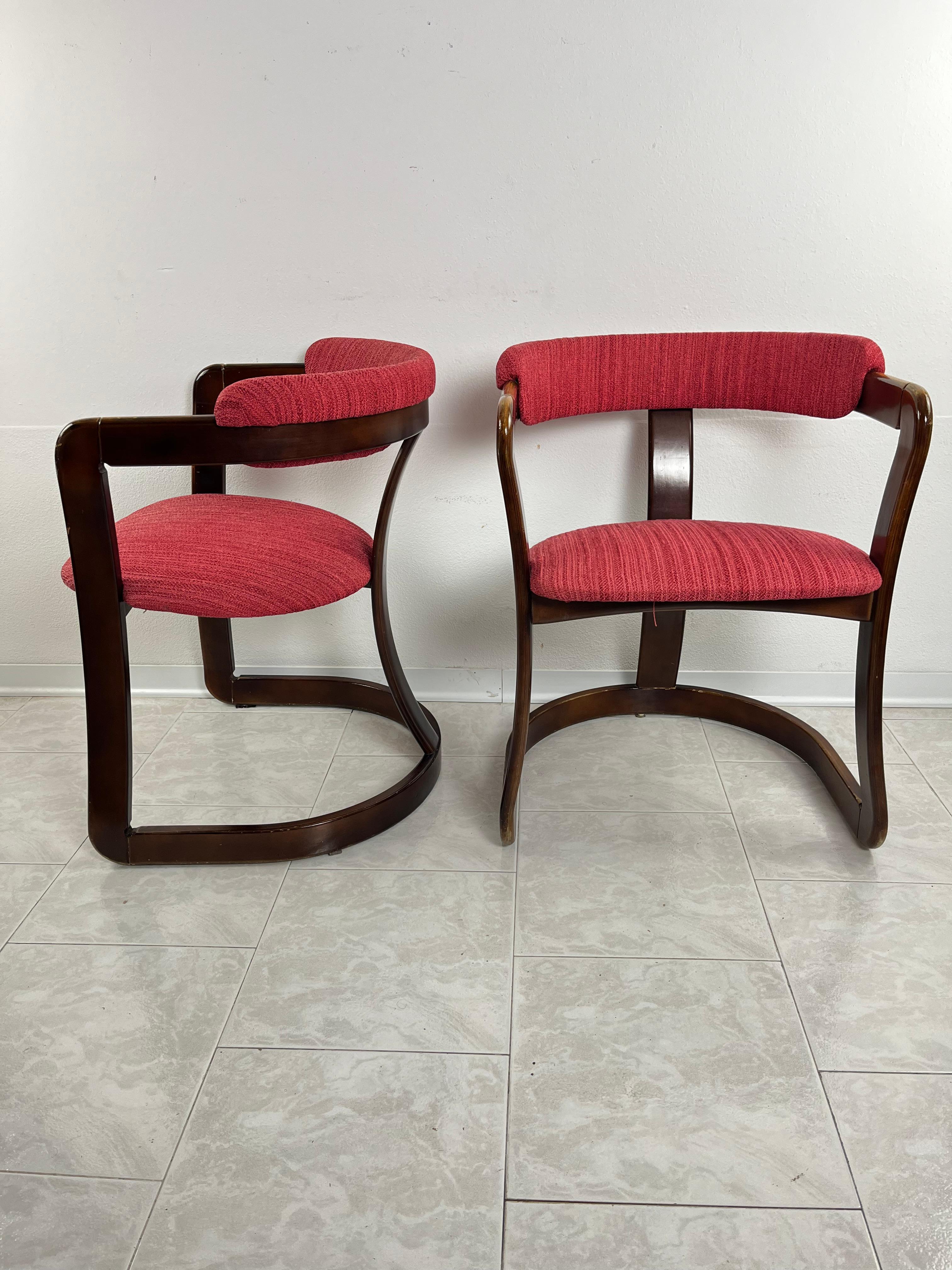 Mid-20th Century Set of 2 Mid-Century Curved Wooden Chairs Attributed to A. & P. Castiglioni For Sale