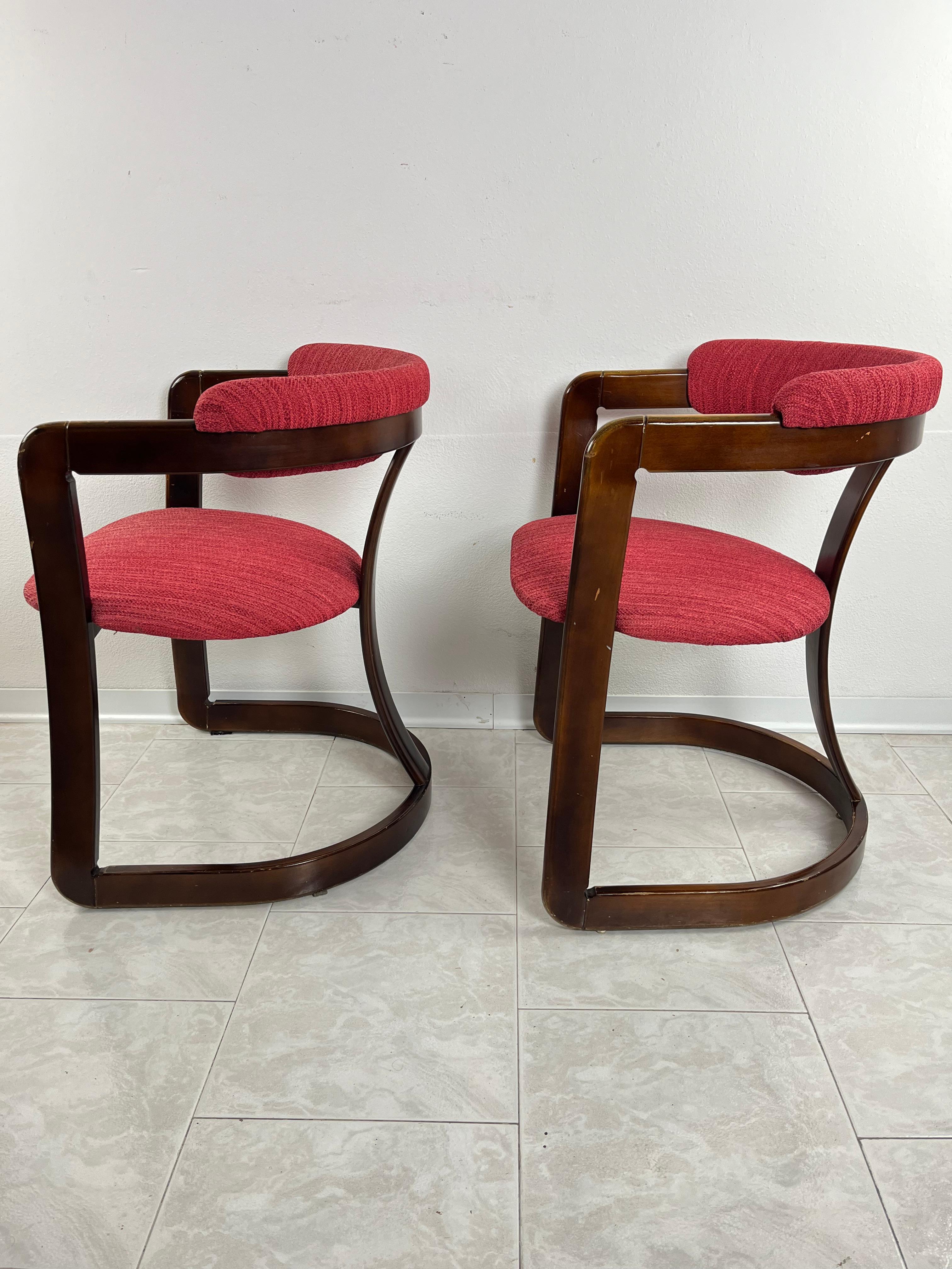 Fabric Set of 2 Mid-Century Curved Wooden Chairs Attributed to A. & P. Castiglioni For Sale
