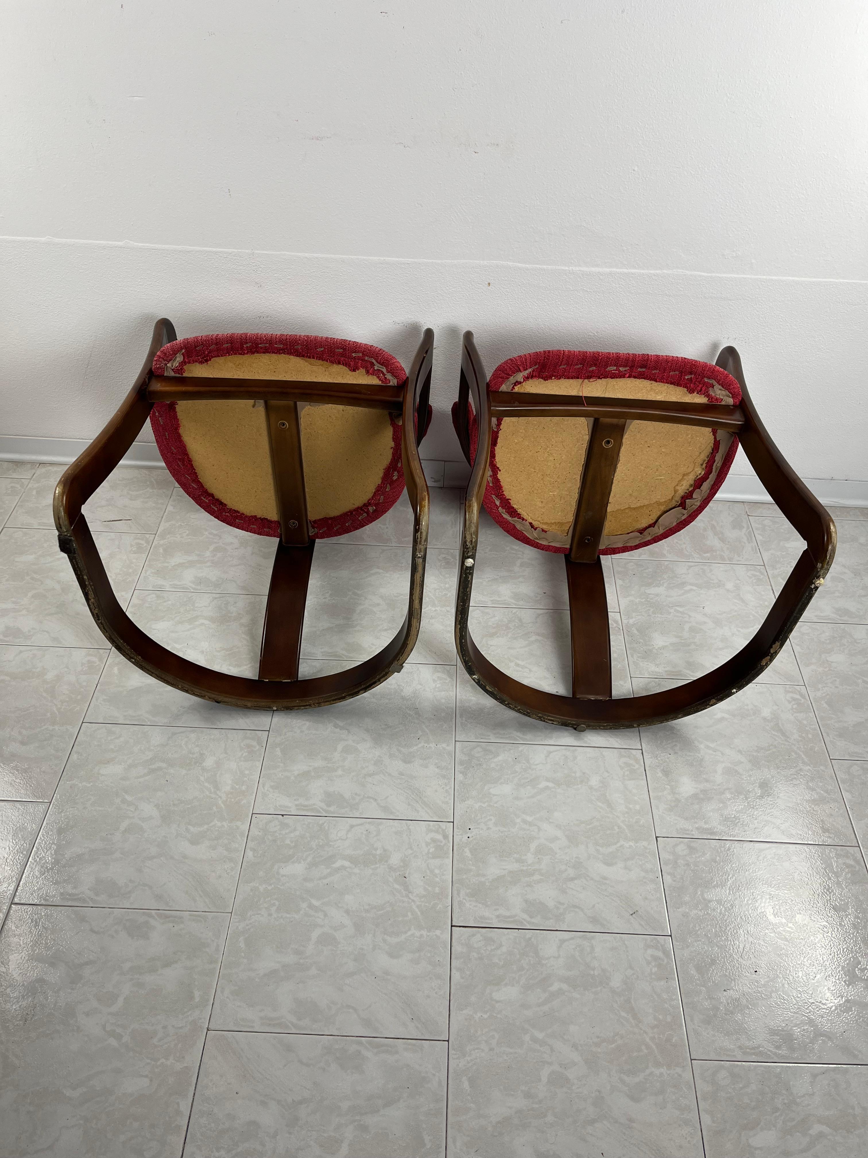 Set of 2 Mid-Century Curved Wooden Chairs Attributed to A. & P. Castiglioni For Sale 2