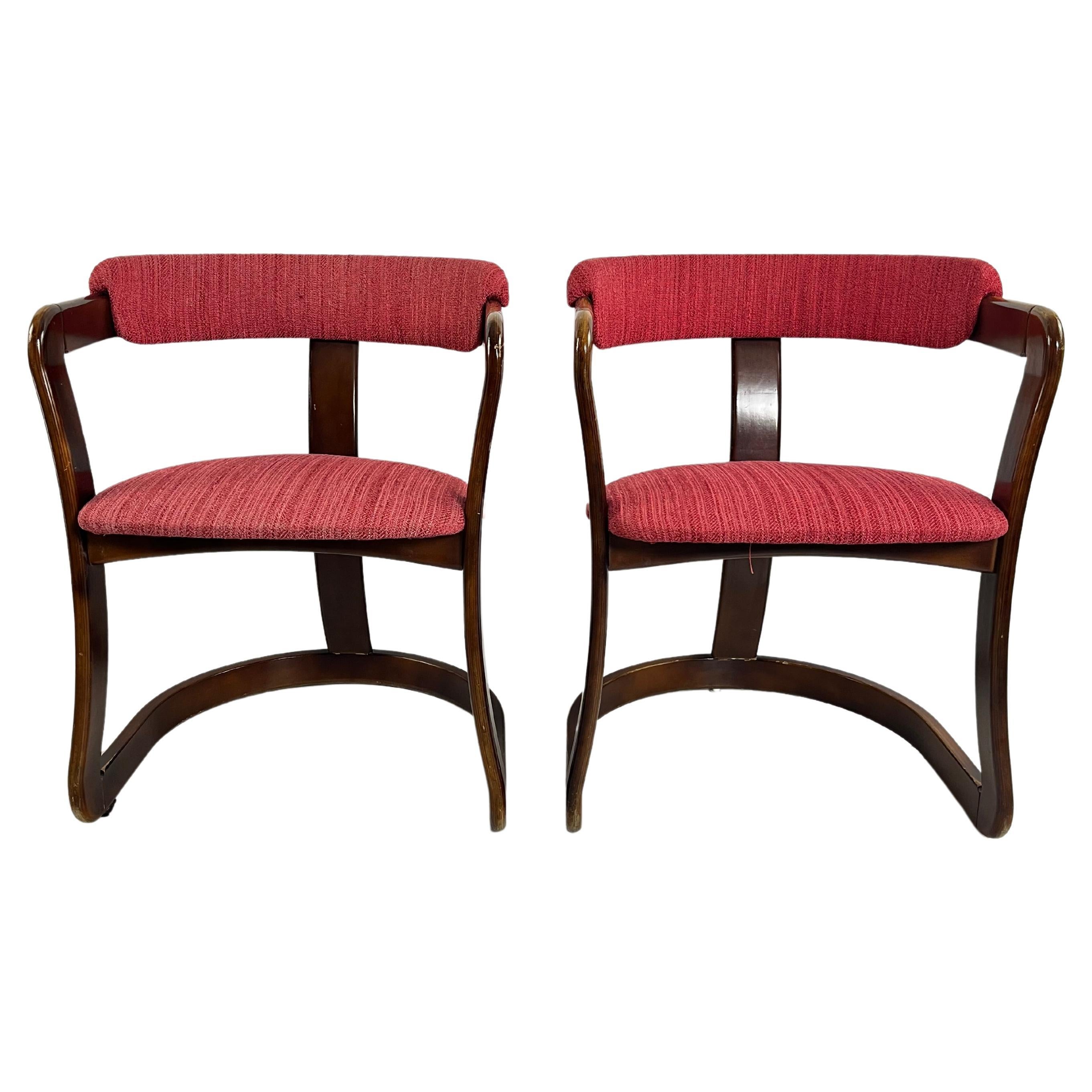 Set of 2 Mid-Century Curved Wooden Chairs Attributed to A. & P. Castiglioni