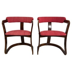 Retro Set of 2 Mid-Century Curved Wooden Chairs Attributed to A. & P. Castiglioni