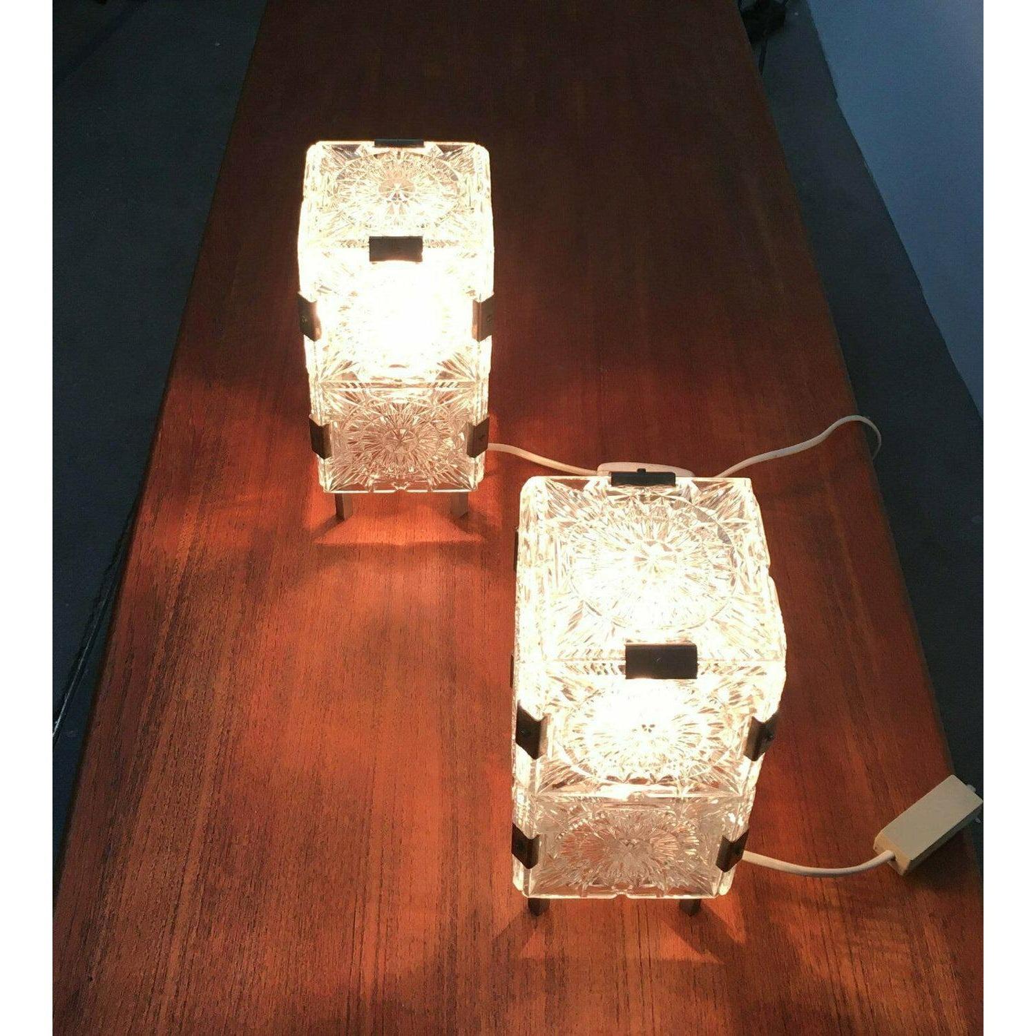 Set of 2 Mid-Century Czech Ussr Glass Table Lamps from Lustry Kamenický, 1960s For Sale 4