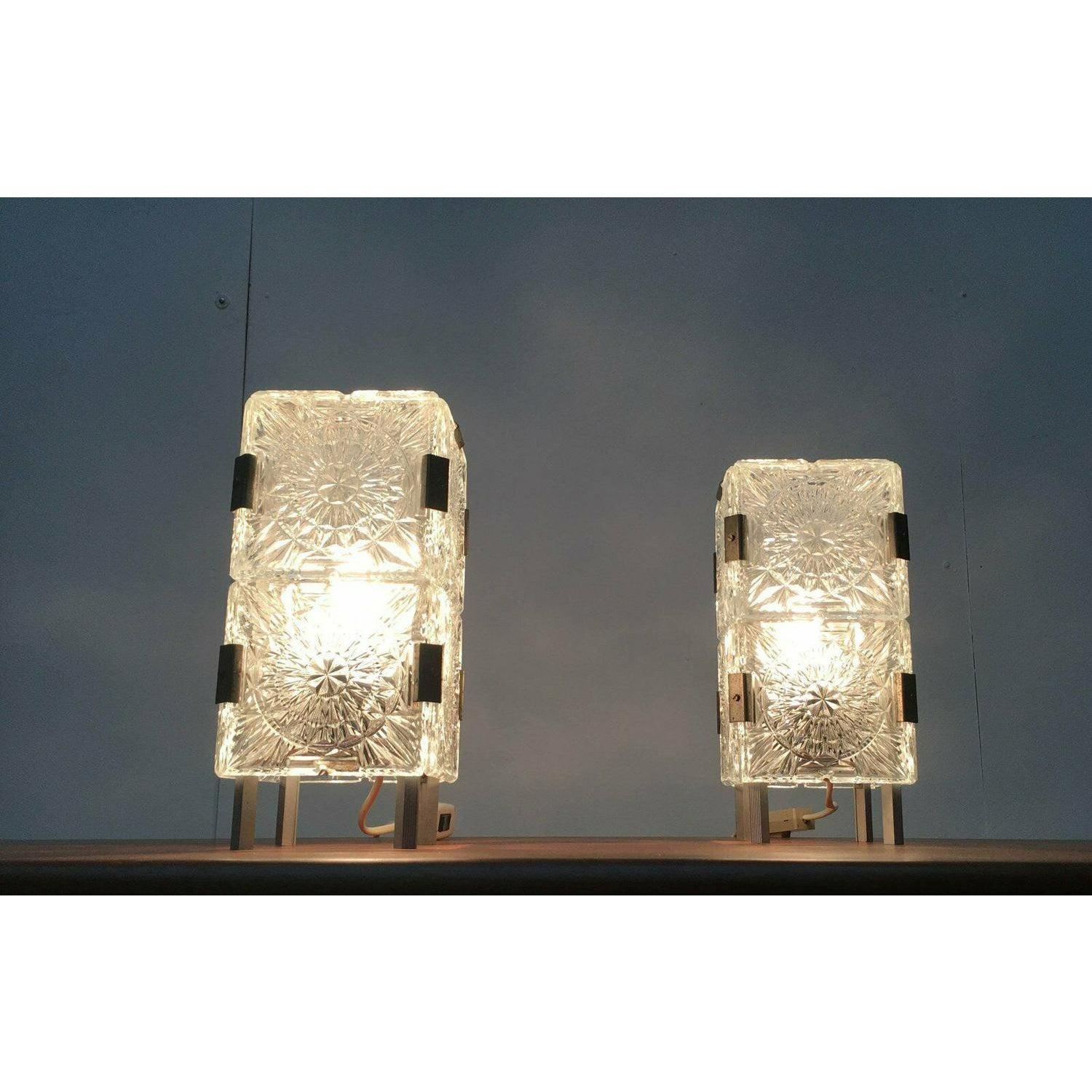 Set of 2 Mid-Century Czech Ussr Glass Table Lamps from Lustry Kamenický, 1960s For Sale 5
