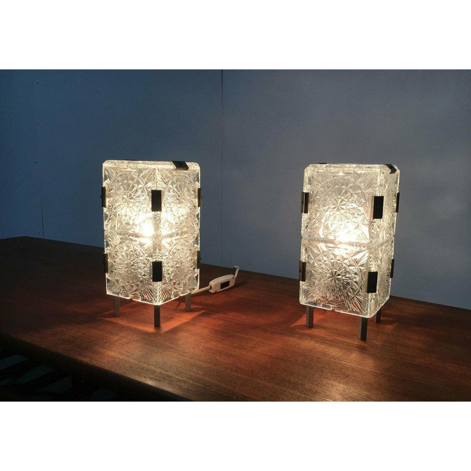Set of 2 Mid-Century Czech Ussr Glass Table Lamps from Lustry Kamenický, 1960s In Good Condition For Sale In Hamburg, DE