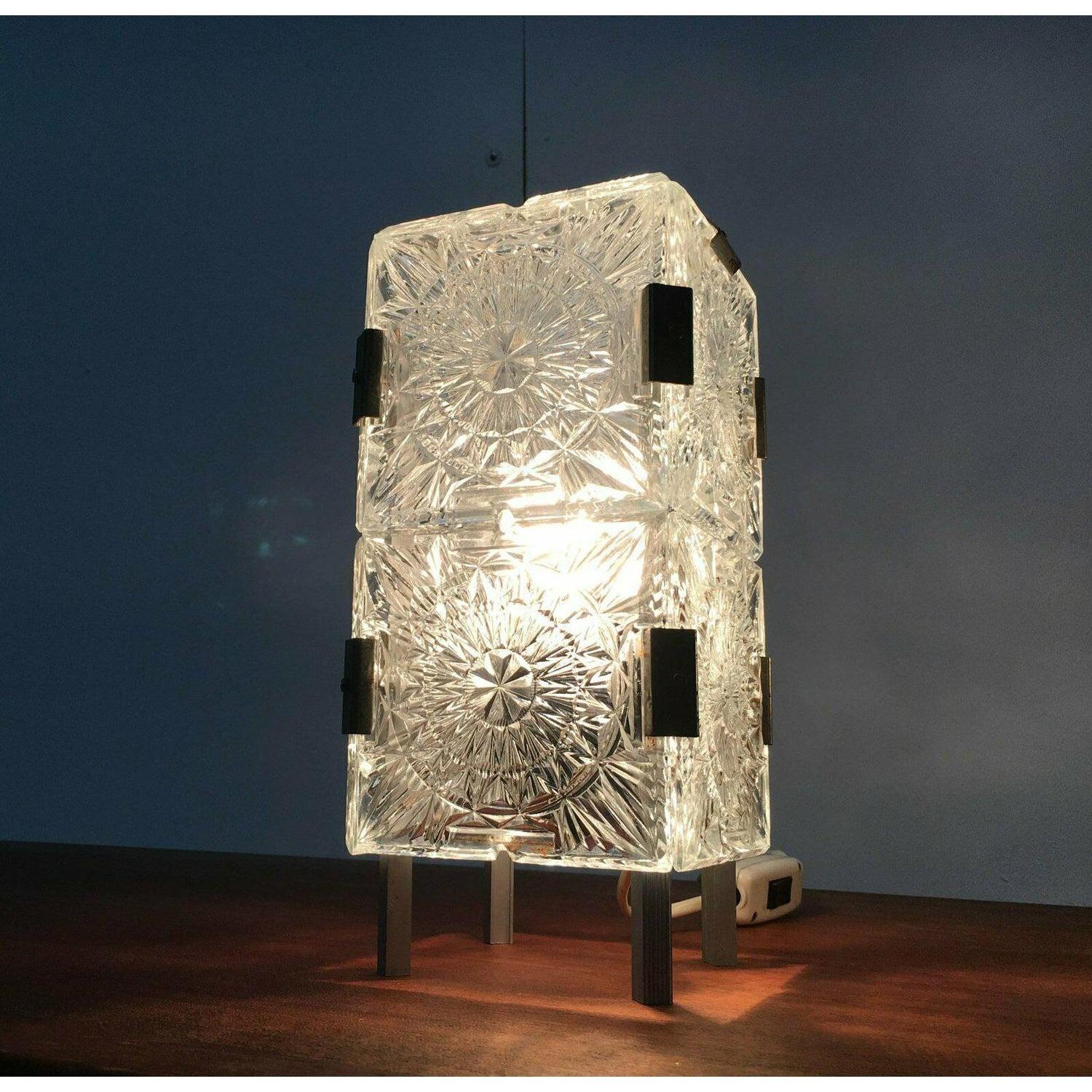 Metal Set of 2 Mid-Century Czech Ussr Glass Table Lamps from Lustry Kamenický, 1960s For Sale