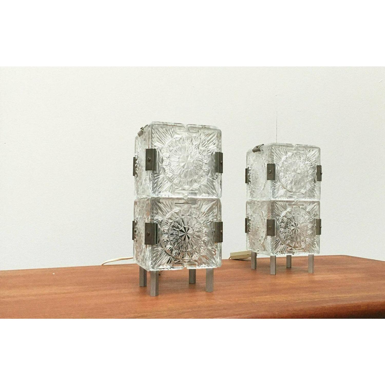 Set of 2 Mid-Century Czech Ussr Glass Table Lamps from Lustry Kamenický, 1960s For Sale 1